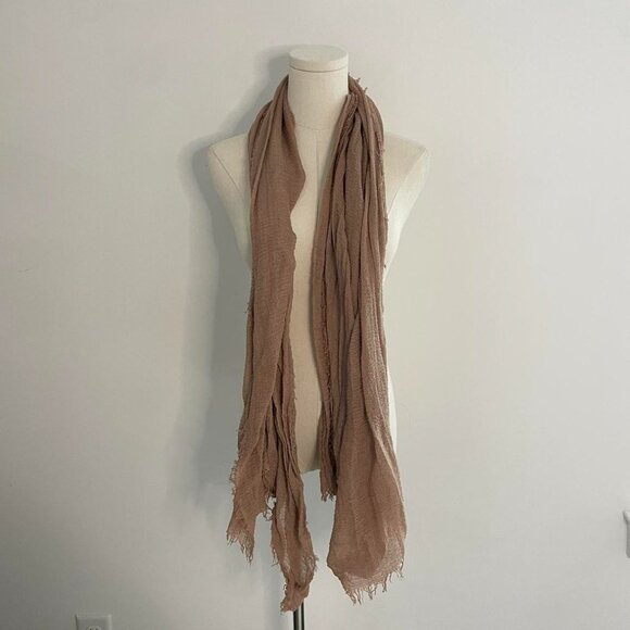 Lightweight Crinkle Scarf Neutral | Neutral Taupe with Frayed Edges - Picture 2 of 2